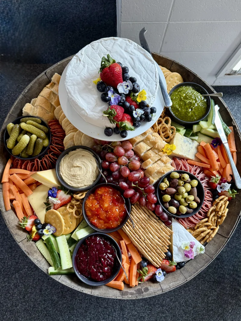 xl antipasto platter on wine barrell