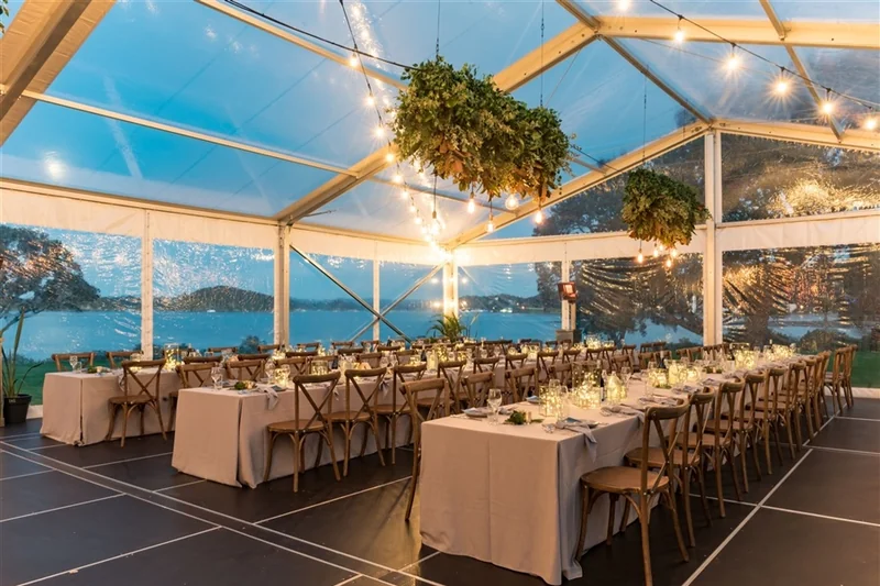 Waitangi Treaty Grounds wedding reception in a marquee